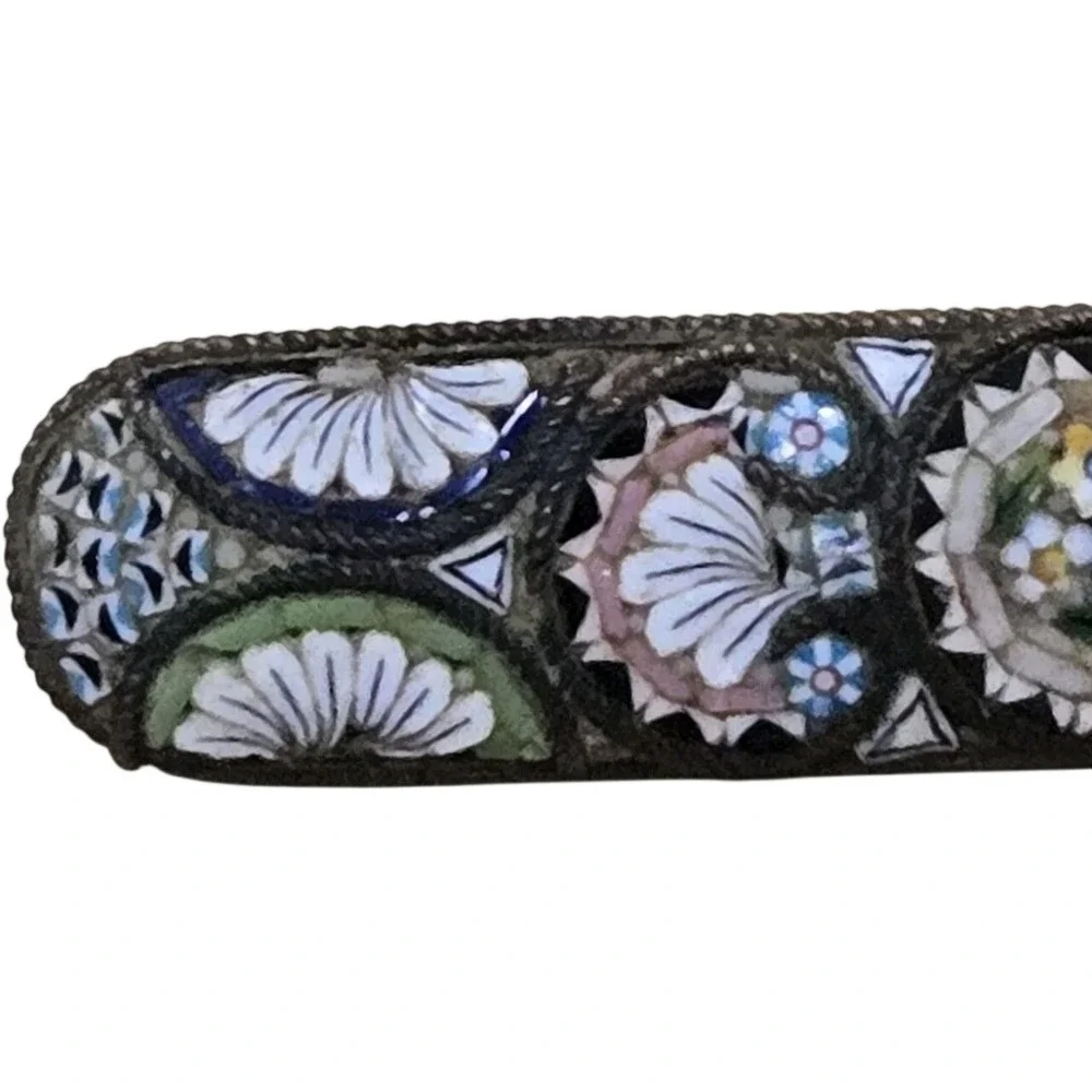 Antique Estate Victorian Micro Mosaic Glass Floral Flowers Bar Pin